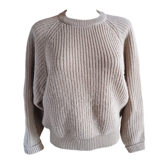 Vintage Women's Sweater Pichet & Post Petite Beige Ribbed Crewneck 1990's 12/14 - Picture 2 of 5